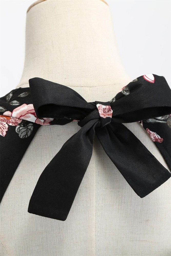 
                      
                        Black 1950s Floral Print Half Sleeve Big Swing Dress
                      
                    