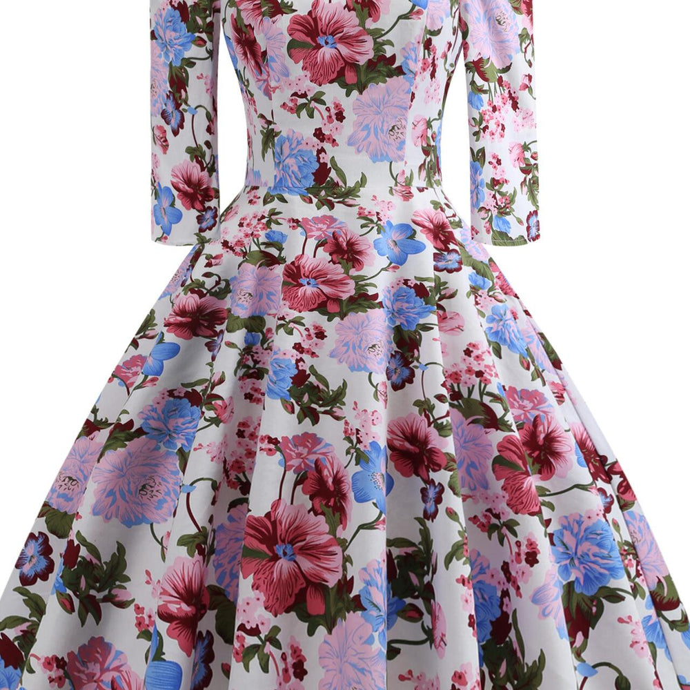 
                      
                        Black 1950s Floral Print Half Sleeve Big Swing Dress
                      
                    