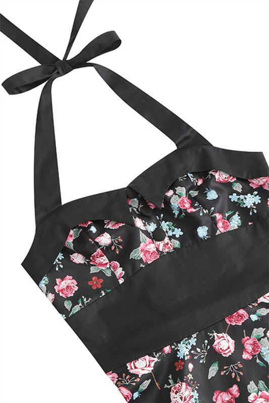 
                      
                        Black 1950s Floral Print Halter Vintage Dress
                      
                    