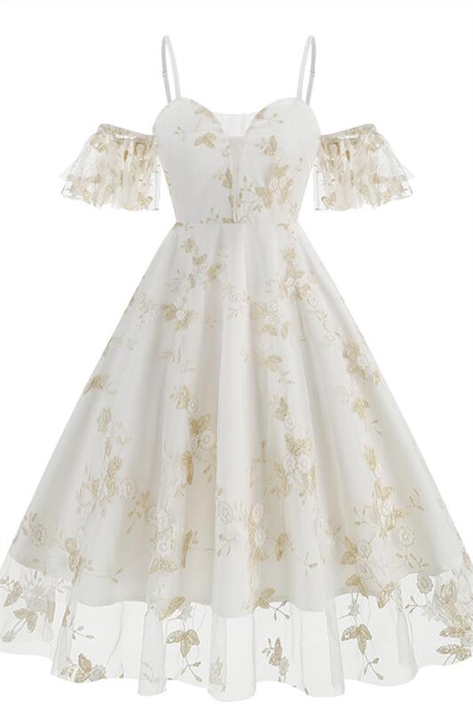 
                      
                        Black 1950s Off the Shoulder Floral Embroidery Vintage Dress
                      
                    