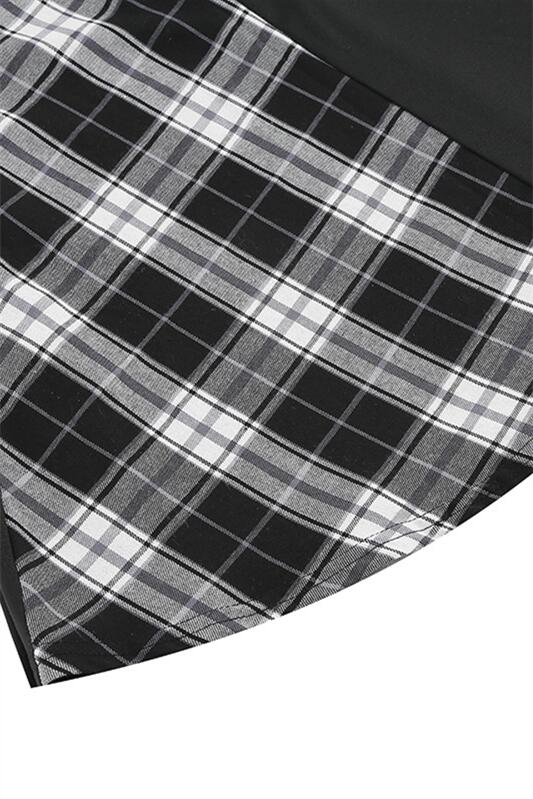Black 1950s Plaid Lrregular Shoulder Vintage Dress
