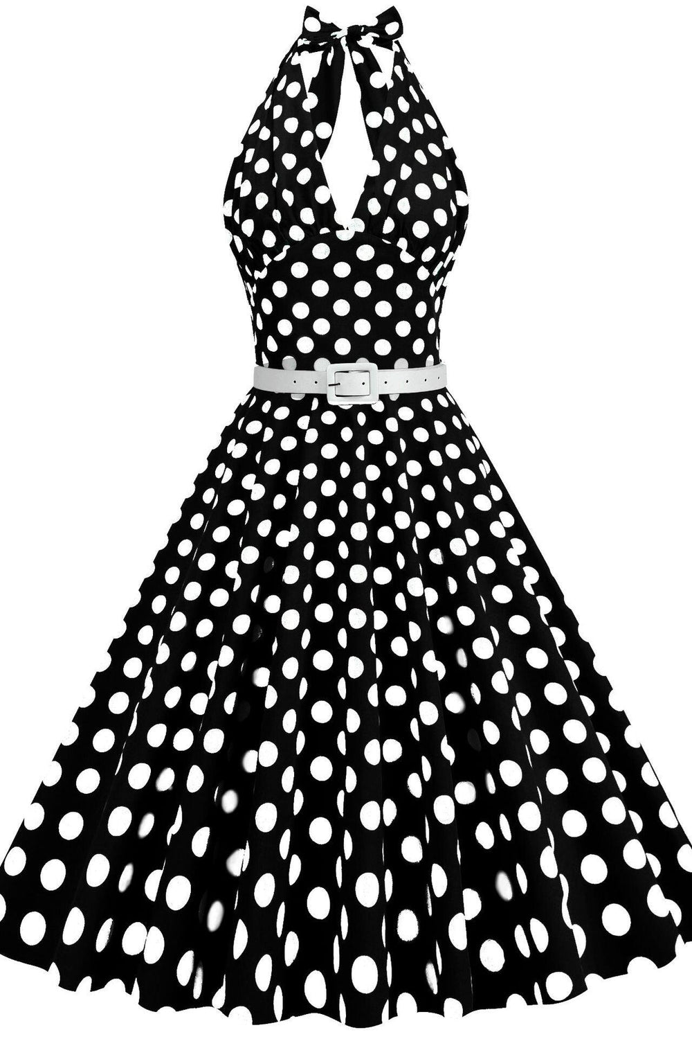 Black 1950s Polka Dots Halter Big Swing Dress