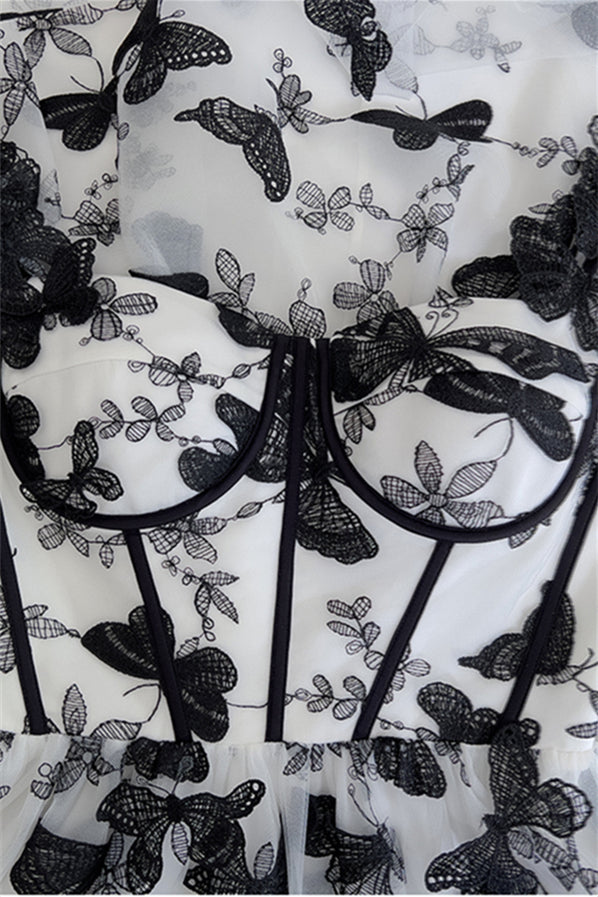 White Butterfly Embroidery A-line Long Dress PollyBoutique White Butterfly Embroidery A-line Long Dress PollyBoutique