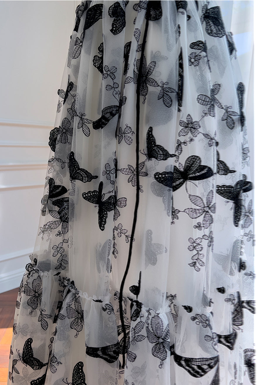 White Butterfly Embroidery A-line Long Dress PollyBoutique White Butterfly Embroidery A-line Long Dress PollyBoutique