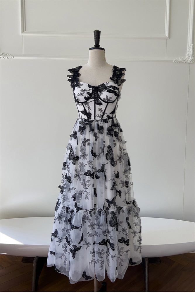 White Butterfly Embroidery A-line Long Dress – PollyBoutique