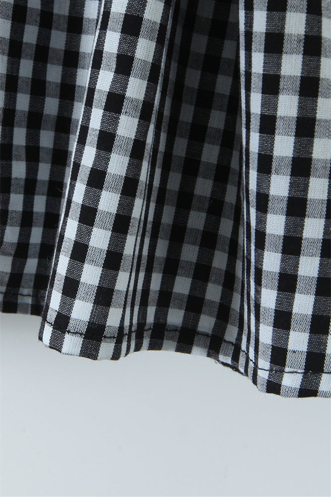 
                      
                        Black and White Plaid Short Dress with Button
                      
                    