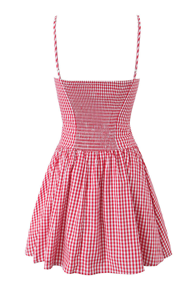 
                      
                        Black and White Plaid Short Dress with Button
                      
                    