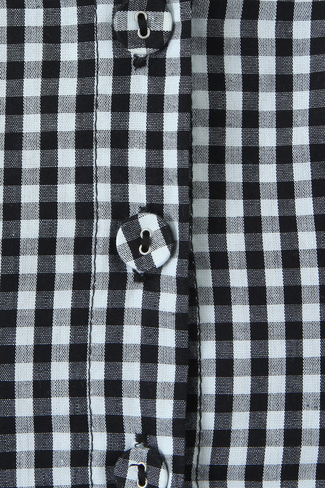 Black and White Plaid Short Dress with Button