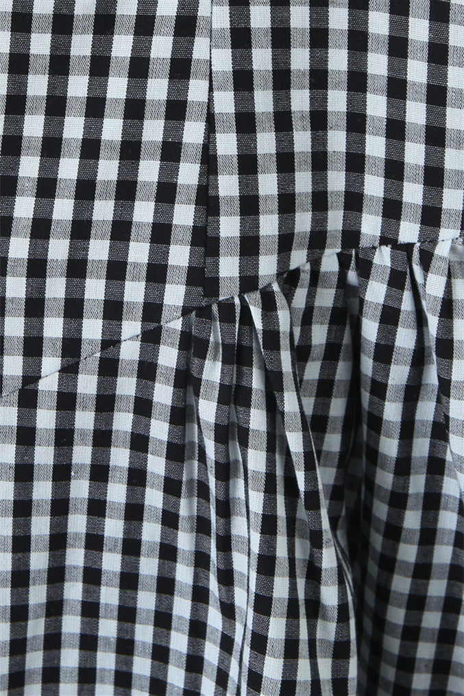 Black and White Plaid Short Dress with Button