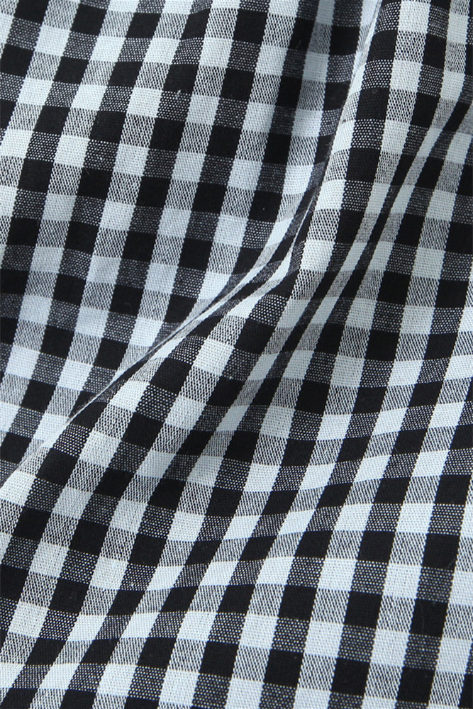 
                      
                        Black and White Plaid Short Dress with Button
                      
                    