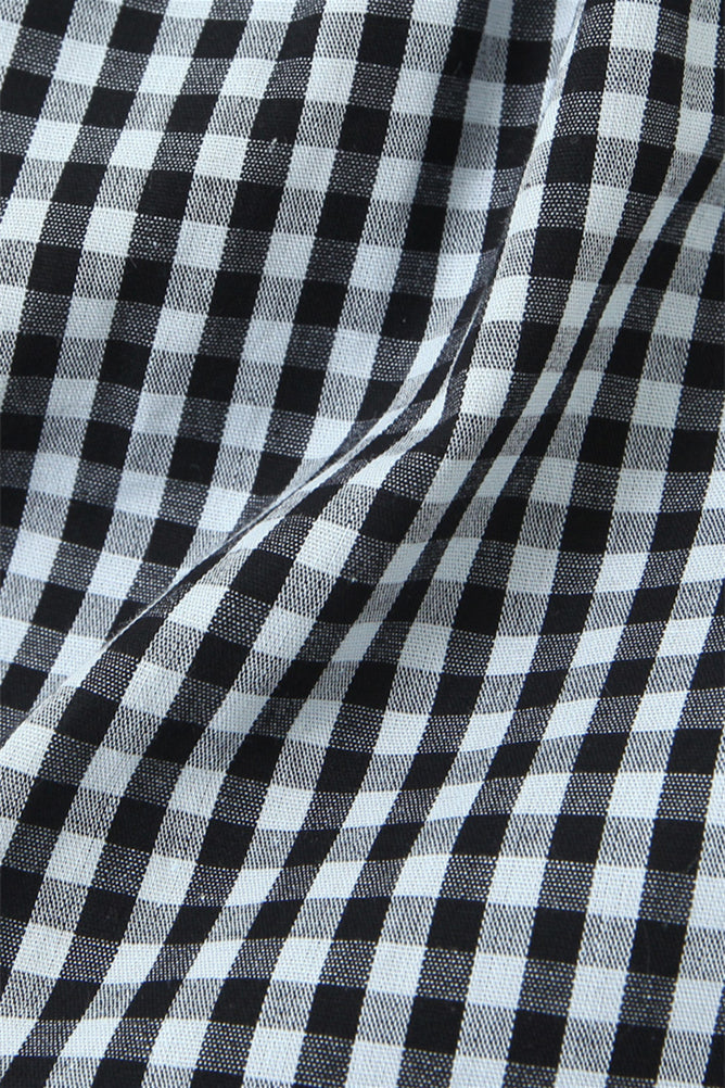 Black and White Plaid Short Dress with Button