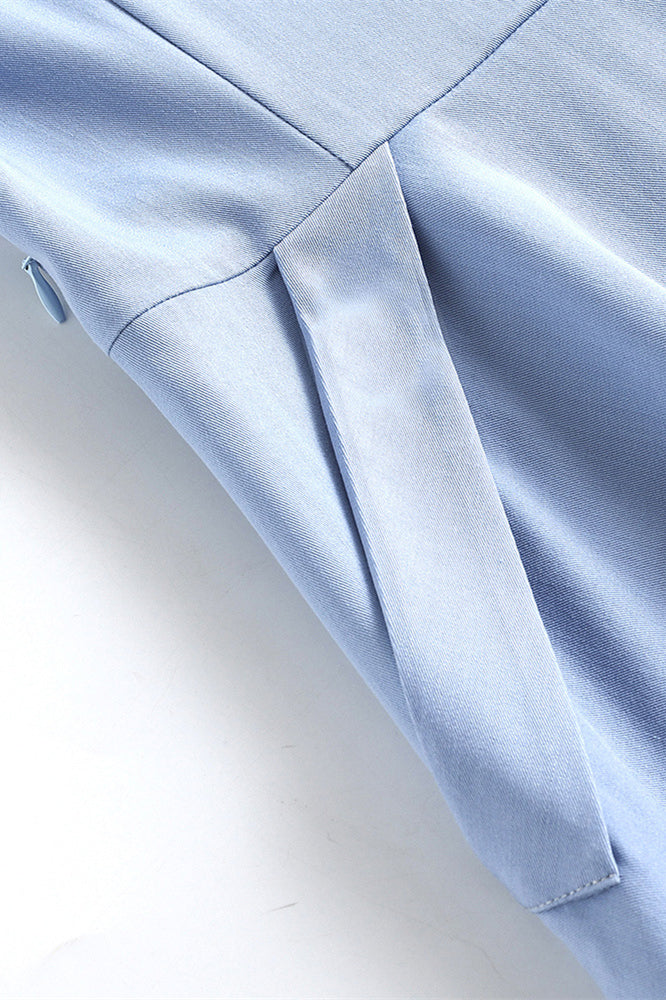 Blue 1950s Button Front Vintage Dress with Polkets
