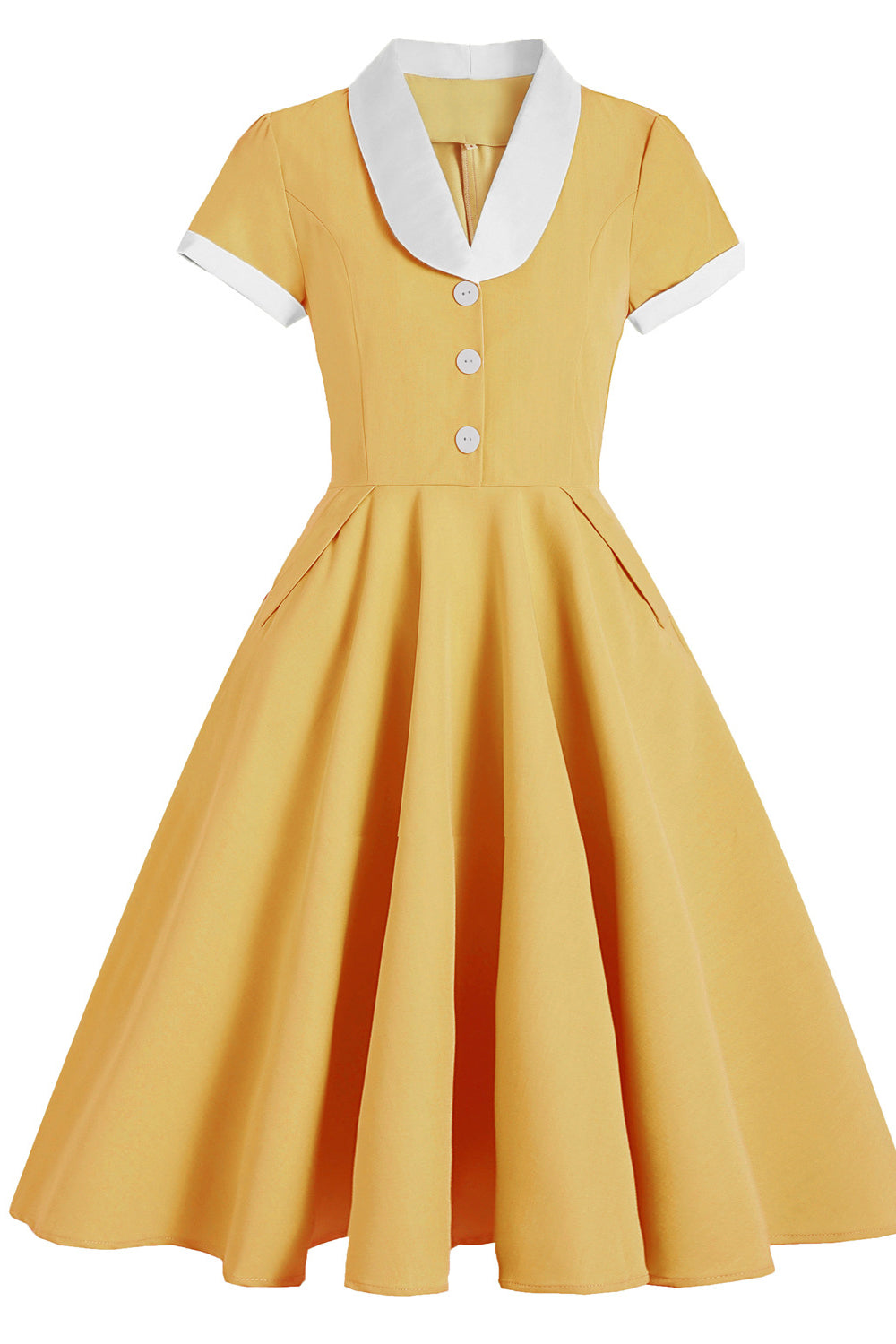 Blue 1950s Button Front Vintage Dress with Polkets