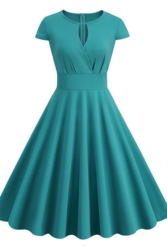Blue 1950s Keyhole Cap Sleeve Vintage Dress