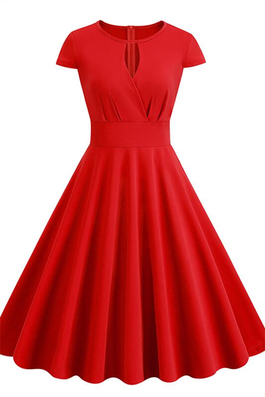 Blue 1950s Keyhole Cap Sleeve Vintage Dress