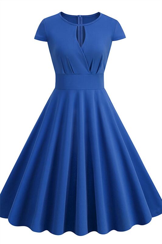 Blue 1950s Keyhole Cap Sleeve Vintage Dress