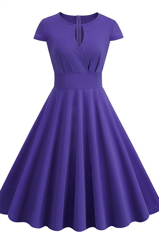 Blue 1950s Keyhole Cap Sleeve Vintage Dress