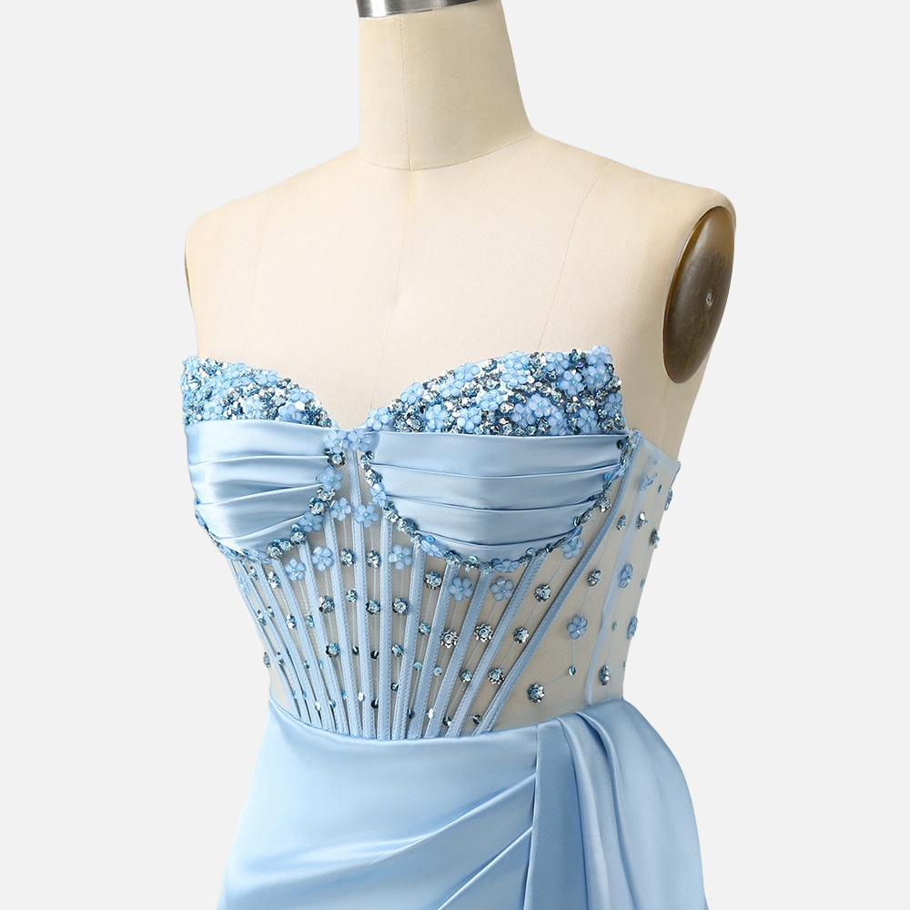 
                      
                        Blue Beaded Ruched Bodycon Short Dress with Shawl
                      
                    