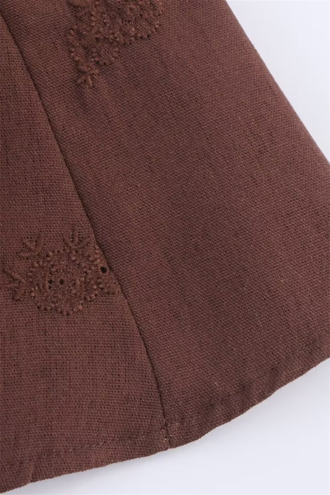 
                      
                        Bow Straps Brown Embroidery A-line Mini Dress
                      
                    