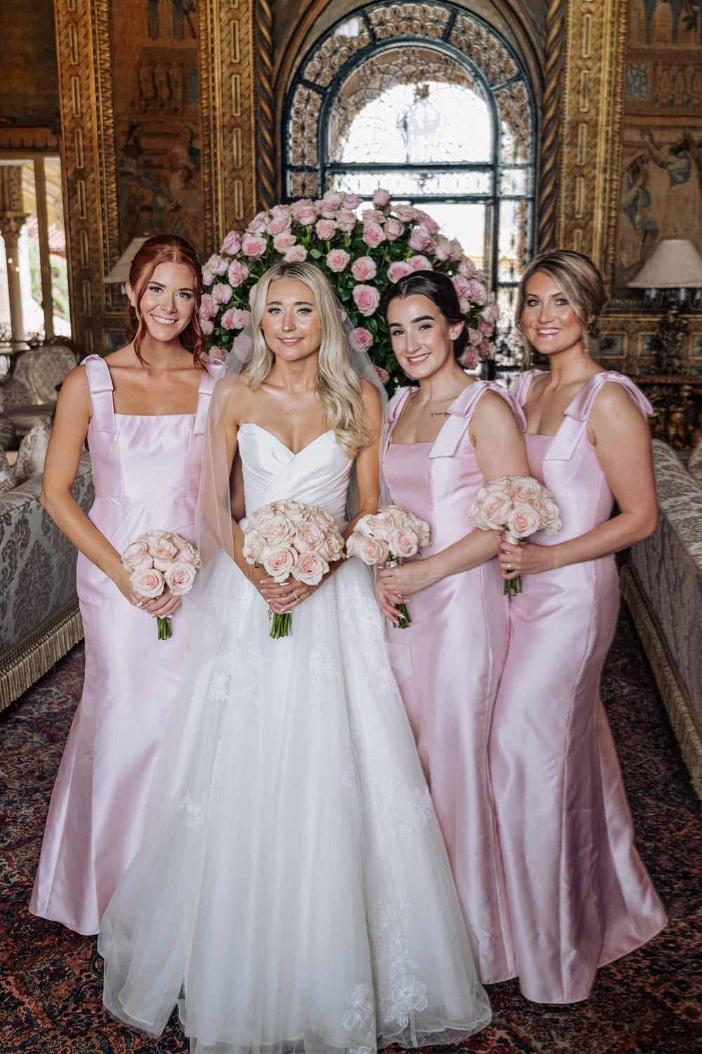 Bow Straps Pink Trumpet Long Bridesmaid Dress