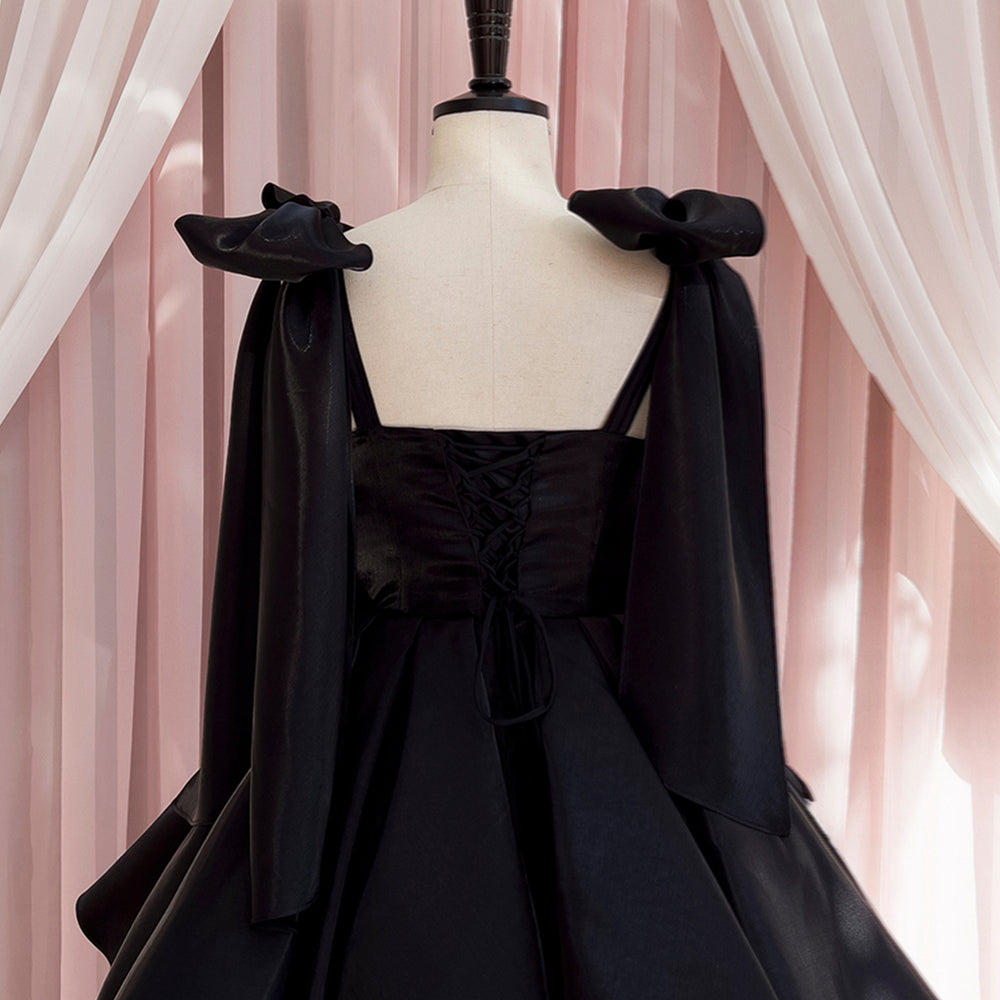Bow Tie Black Pleated A-line Short Dress – PollyBoutique