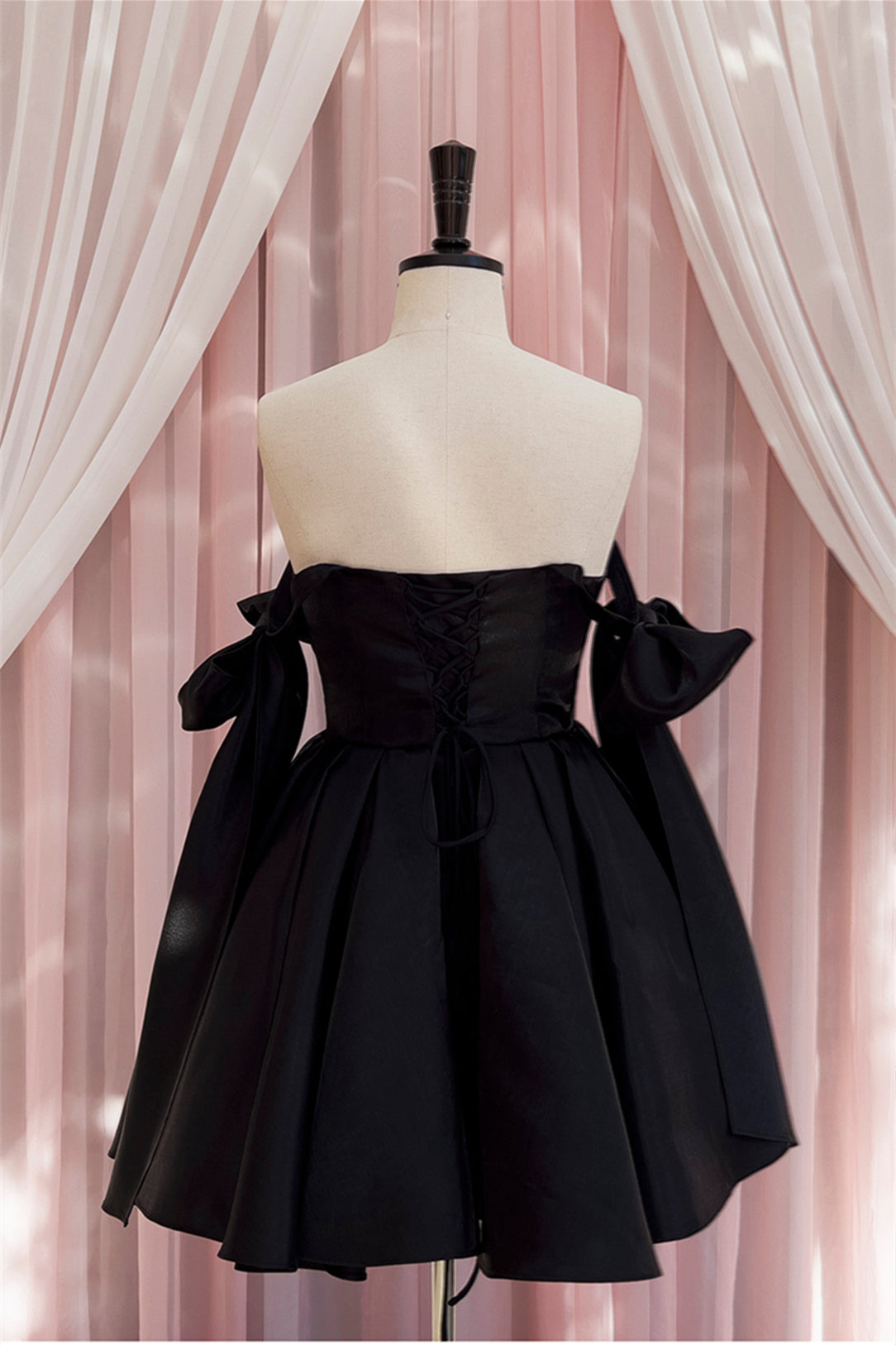 Bow Tie Black Pleated A-line Short Dress PollyBoutique Bow Tie Black Pleated A-line Short Dress PollyBoutique
