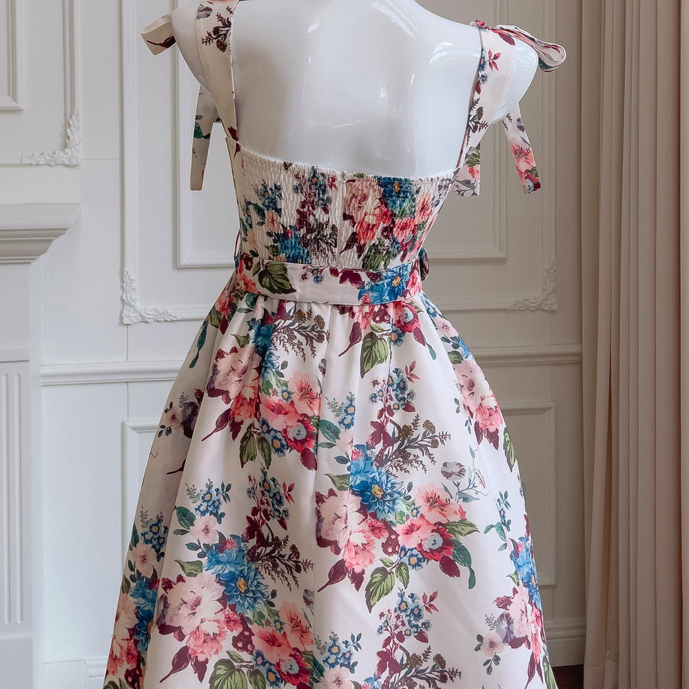 
                      
                        Bow Tie Floral Print  A-line Short Dress with Belt
                      
                    