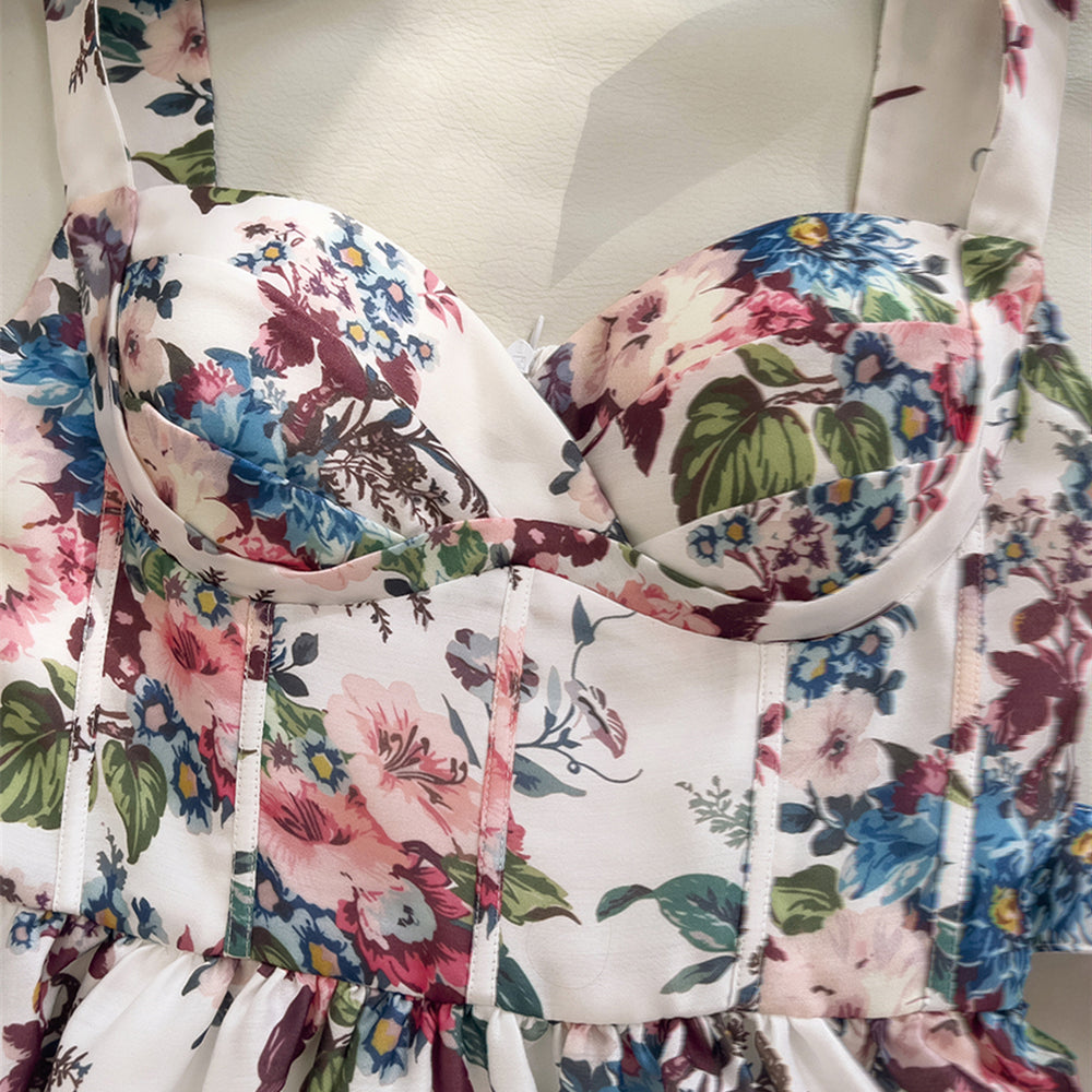 
                      
                        Bow Tie Floral Print  A-line Short Dress with Belt
                      
                    