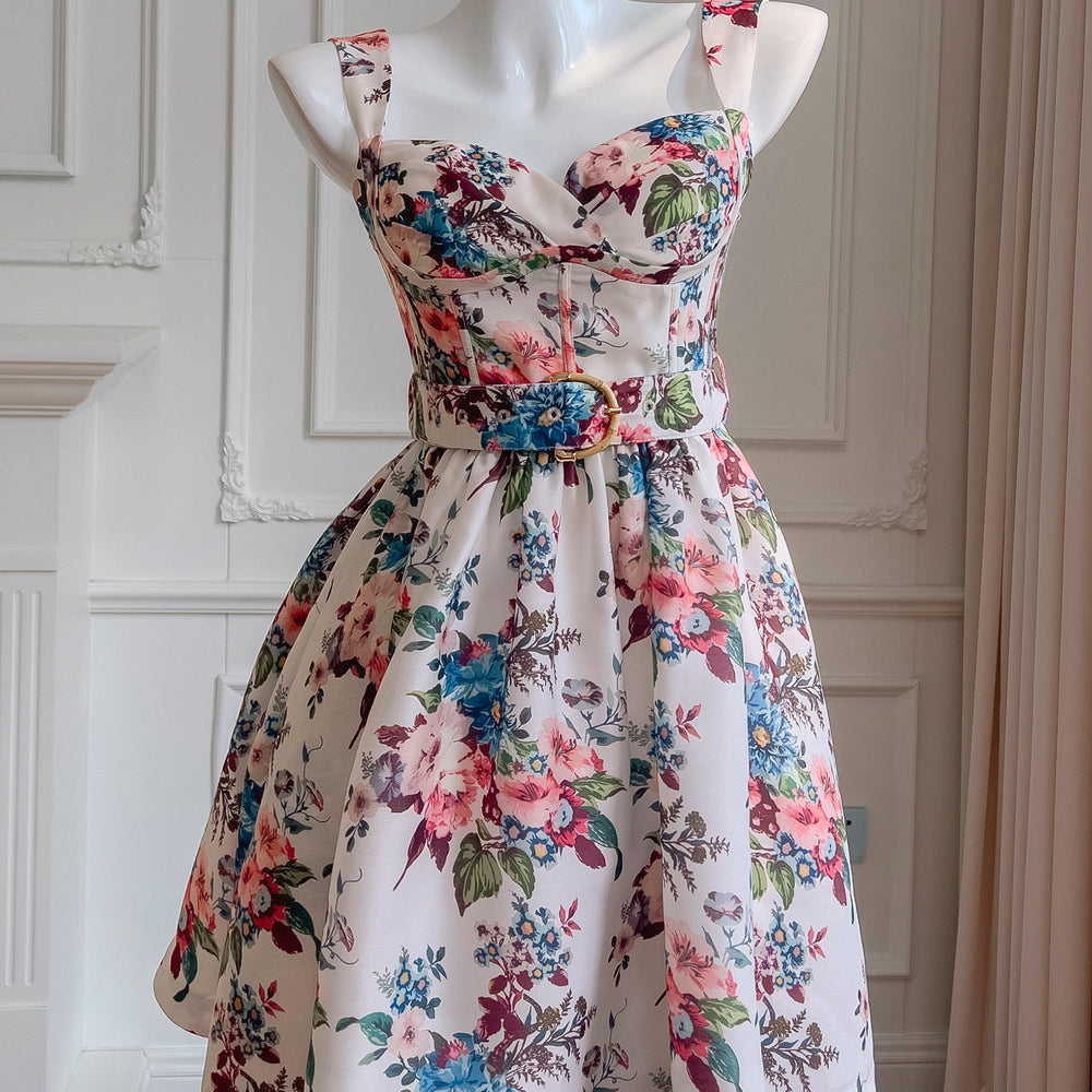 
                      
                        Bow Tie Floral Print  A-line Short Dress with Belt
                      
                    