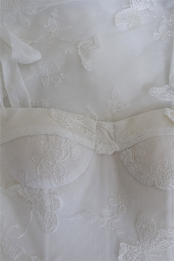 
                      
                        Bow Tie White Butterfly Embroidery Long Dress
                      
                    