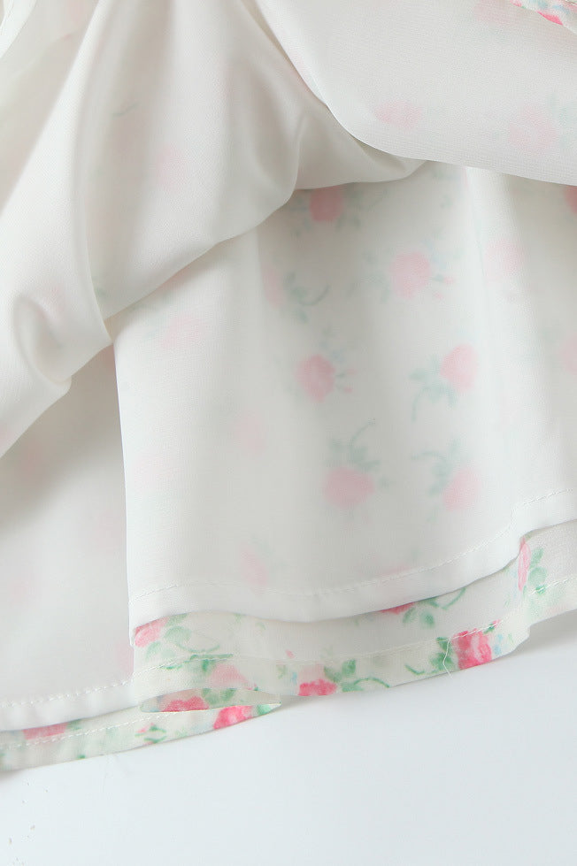 
                      
                        Bow Tie White Floral Print A-line Short Dress
                      
                    