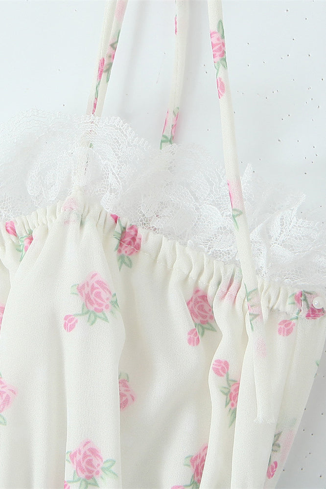 
                      
                        Bow Tie White Floral Print A-line Short Dress
                      
                    