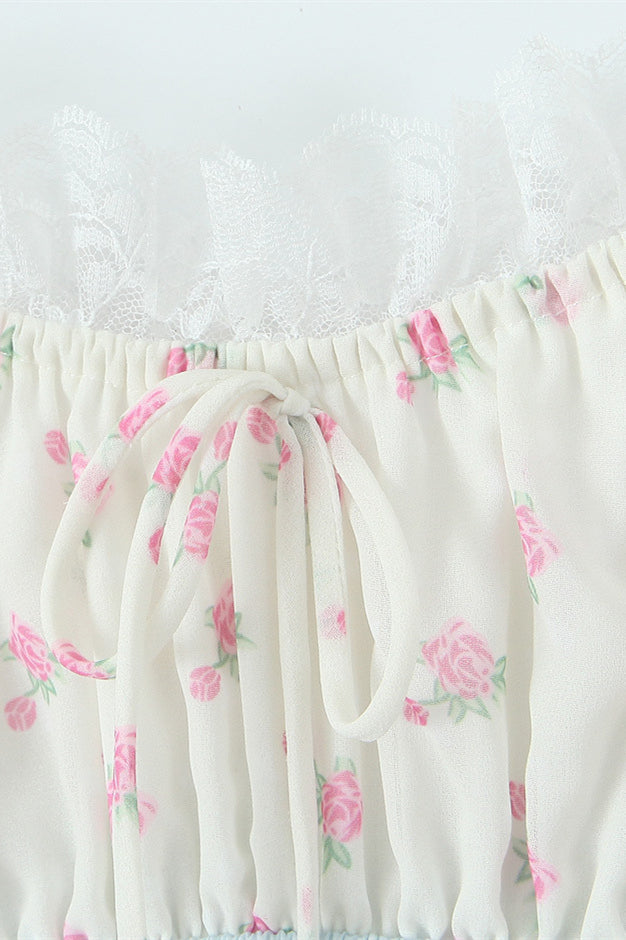 
                      
                        Bow Tie White Floral Print A-line Short Dress
                      
                    