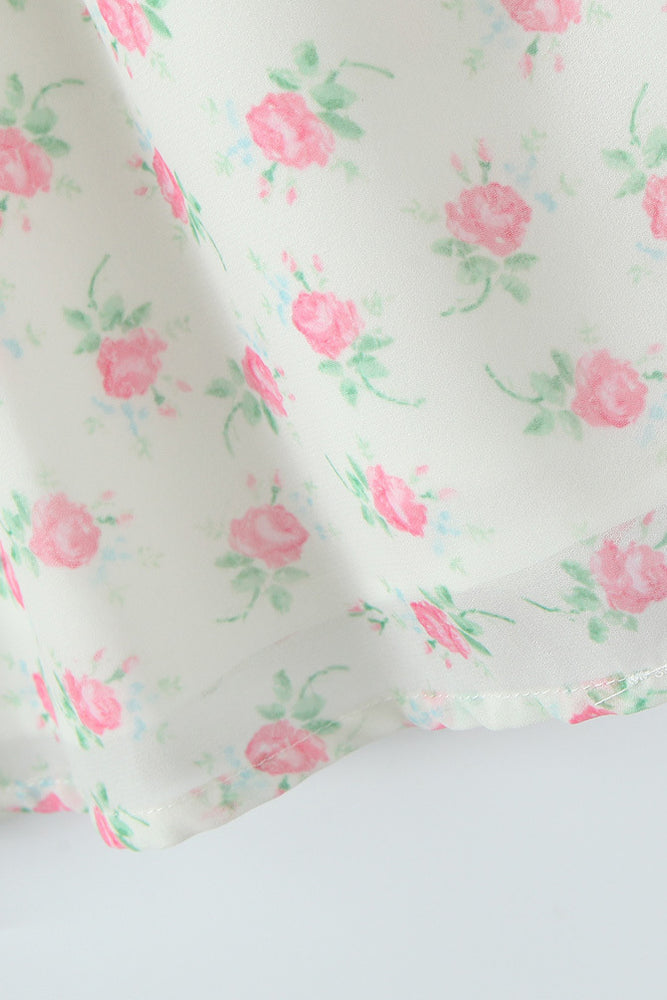 
                      
                        Bow Tie White Floral Print A-line Short Dress
                      
                    