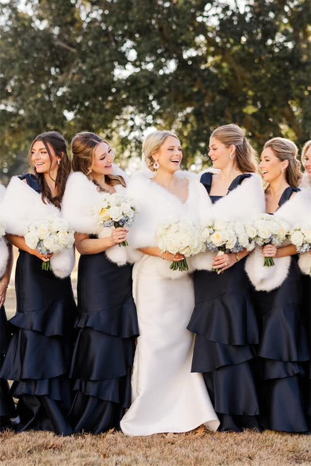 
                      
                        Bow Straps Dusty Blue Tiered Long Bridesmaid Dress
                      
                    