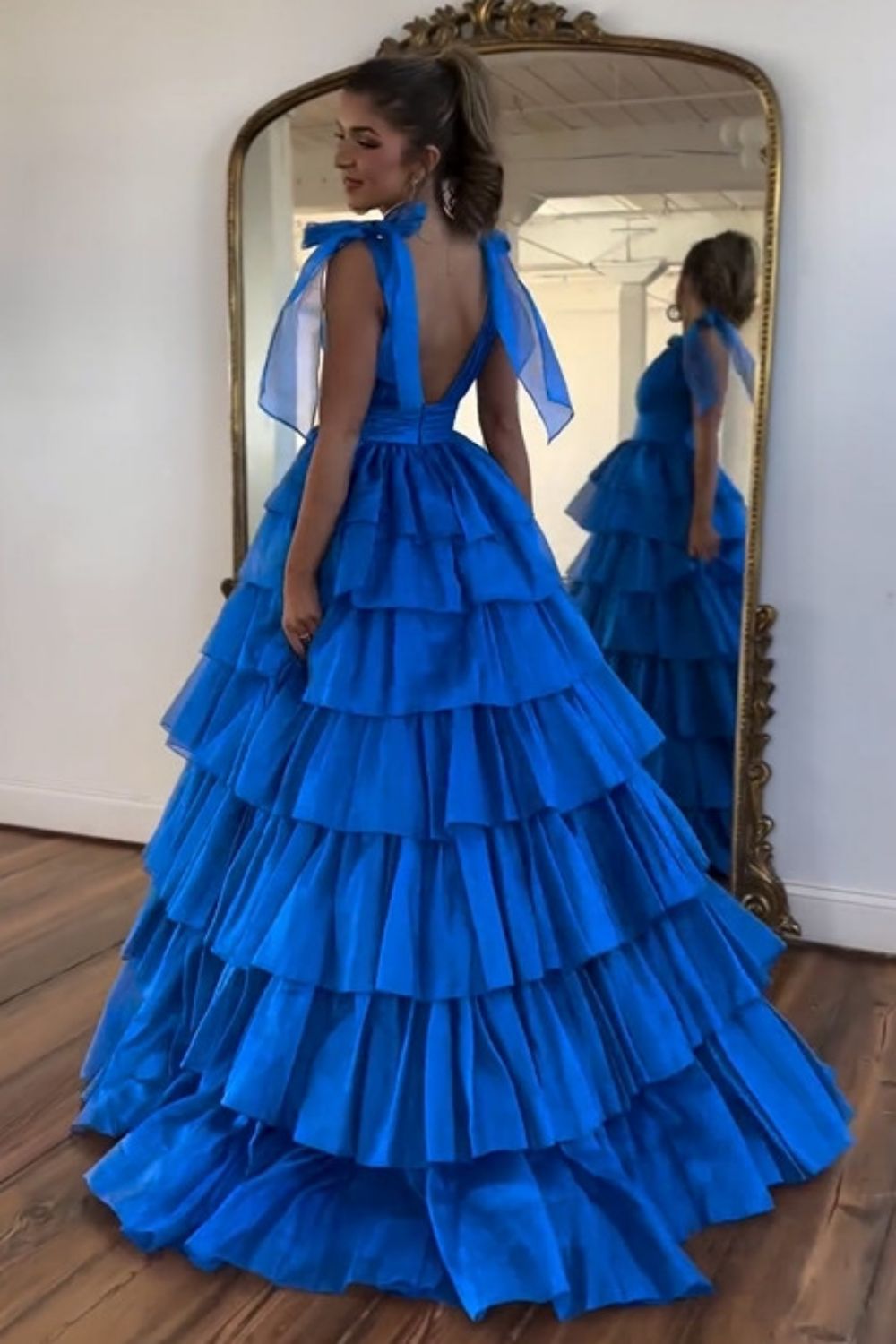 Bow Tie Fuchsia Tiered Long Dress with Slit – PollyBoutique