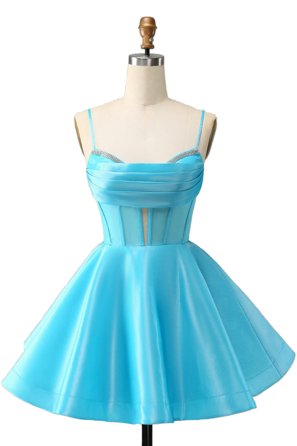 Bright Blue Cowl Neck A-line Short Party Dress