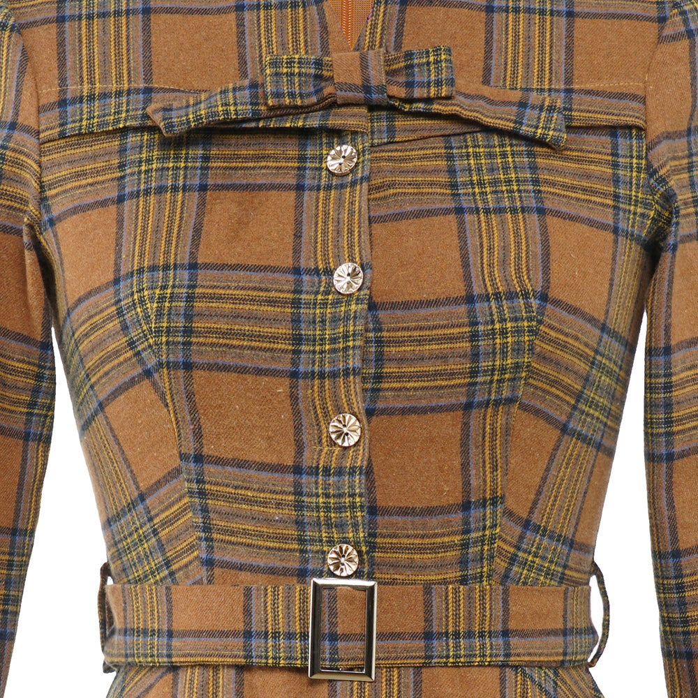 
                      
                        Brown 1950s Plaid 3/4 Sleeve Vintage Dress
                      
                    