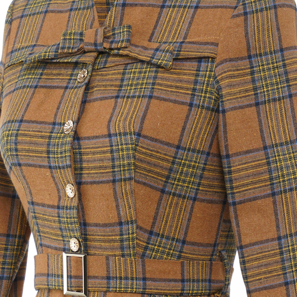 
                      
                        Brown 1950s Plaid 3/4 Sleeve Vintage Dress
                      
                    