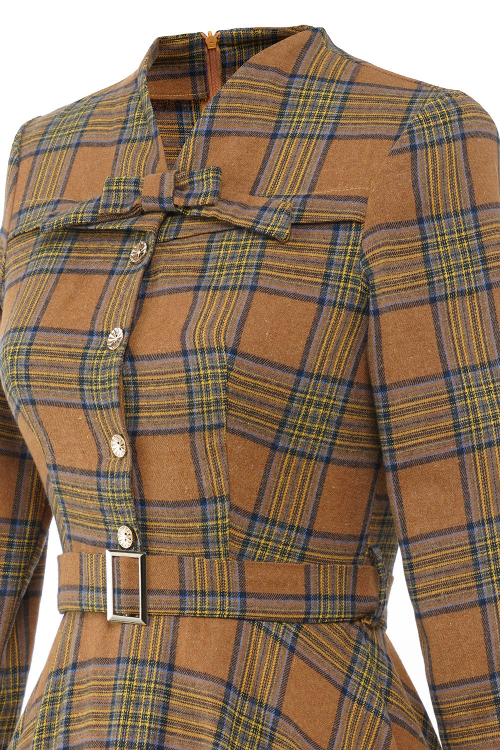Brown 1950s Plaid 3/4 Sleeve Vintage Dress