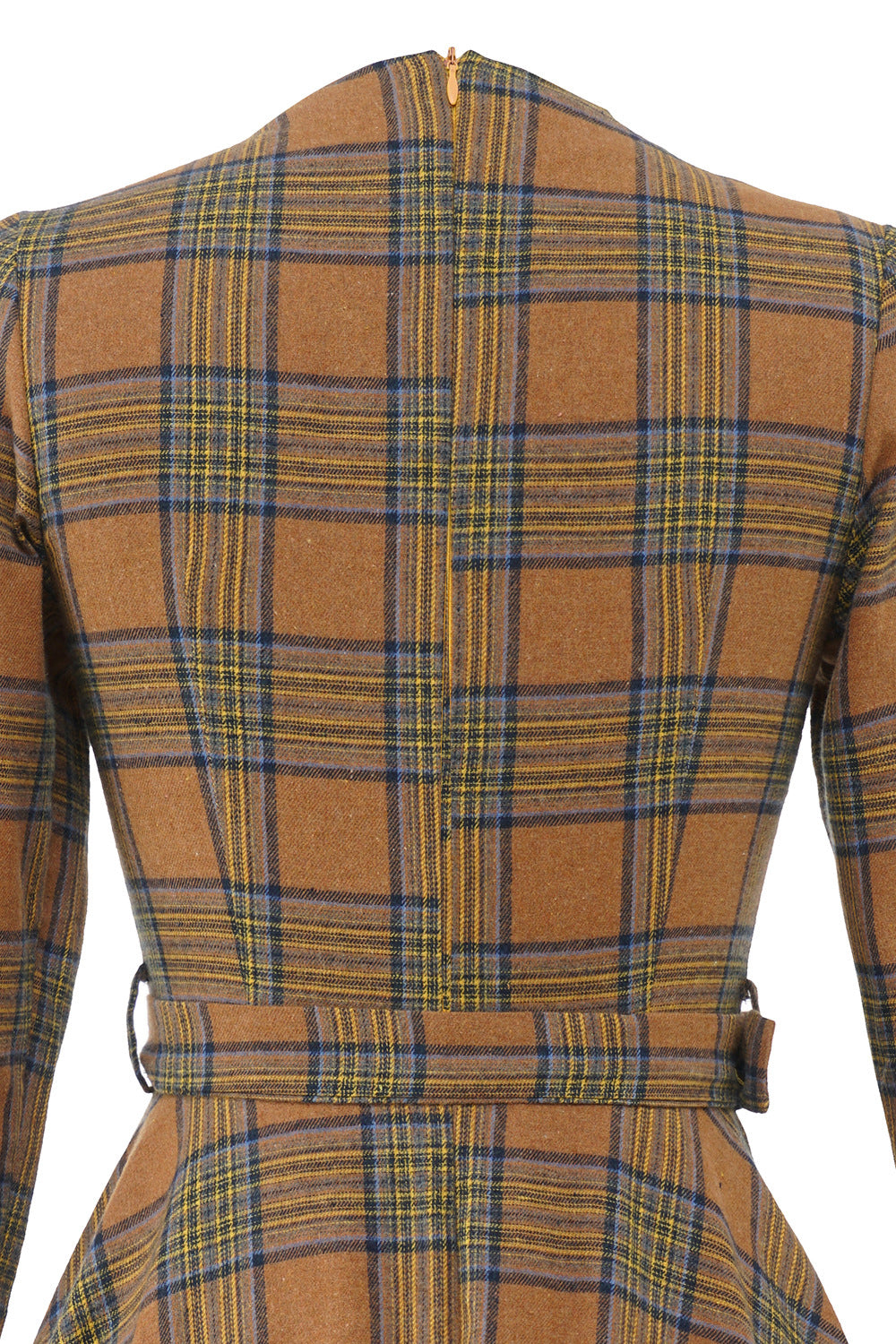 Brown 1950s Plaid 3/4 Sleeve Vintage Dress