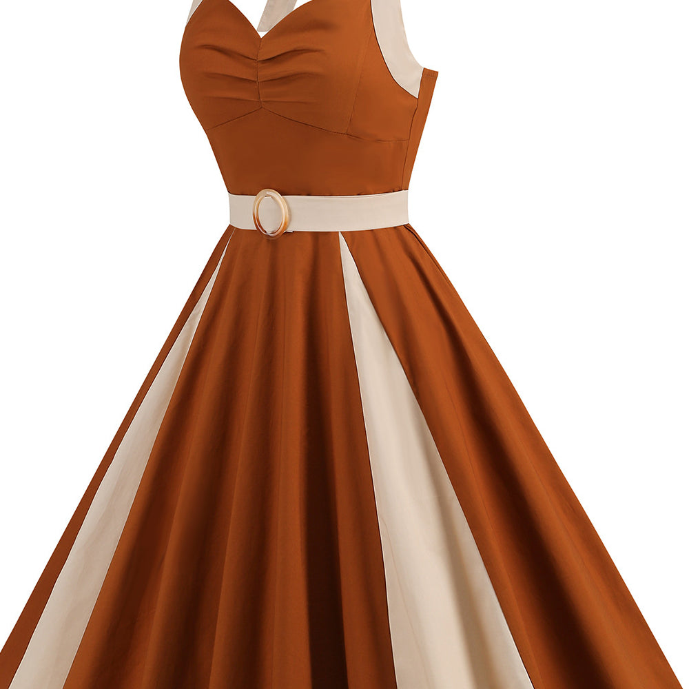 
                      
                        Brown 1950s Two-tone Halter Vintage Dress
                      
                    