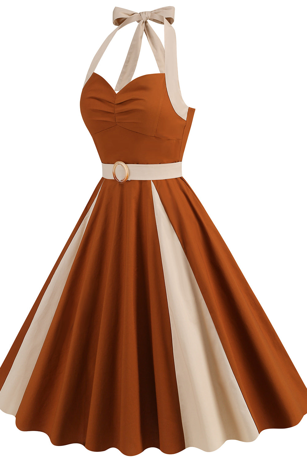 Brown 1950s Two-tone Halter Vintage Dress