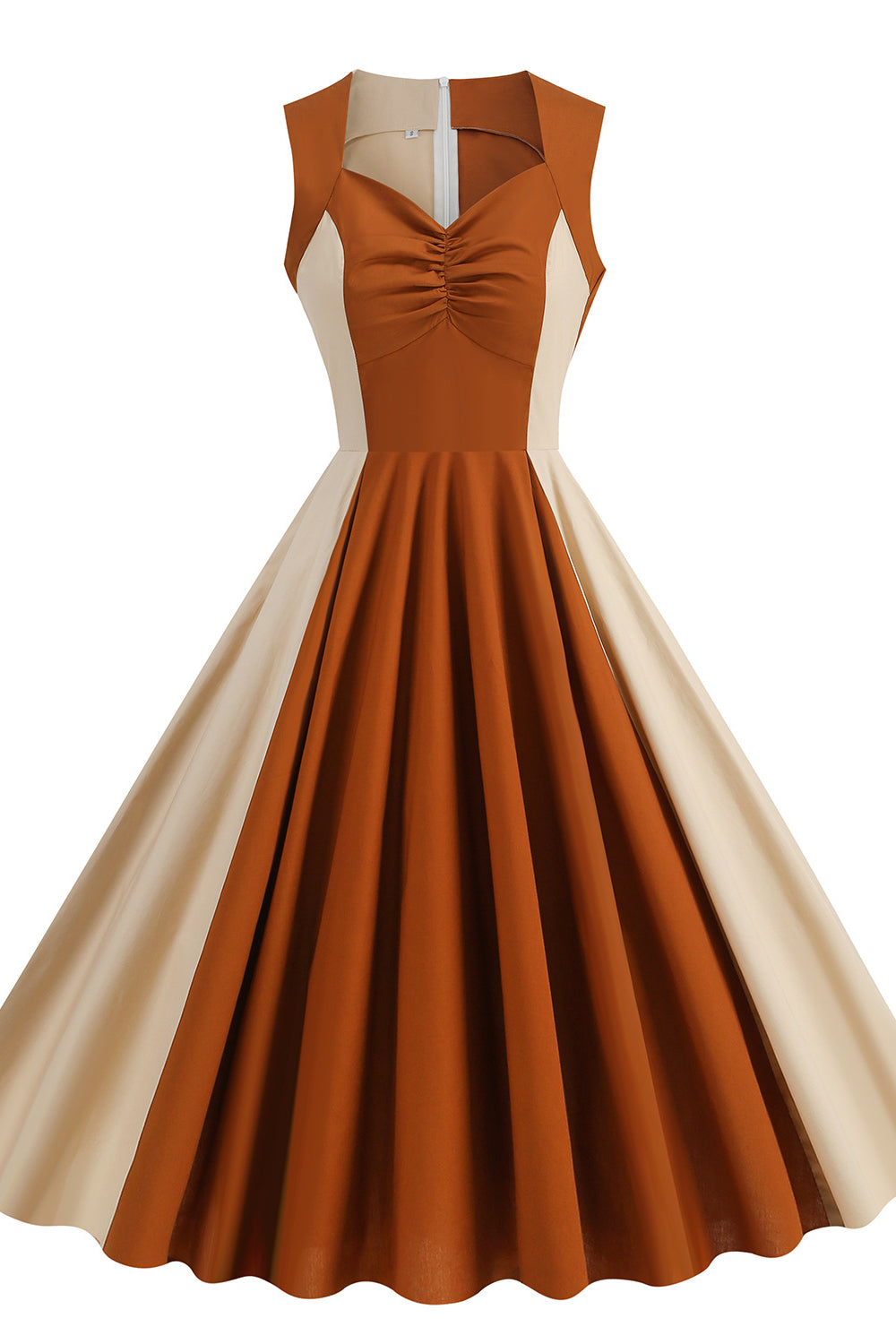 Brown 1950s Two-tone Ruched Vintage Dress