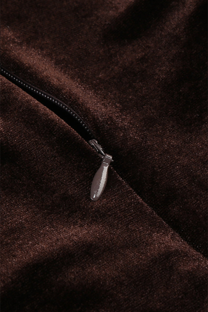 
                      
                        Brown Ruched Velvet and Mesh Patchwork Long Dress
                      
                    