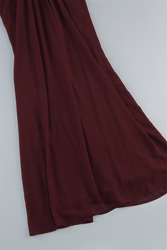 
                      
                        Brown Ruched Velvet and Mesh Patchwork Long Dress
                      
                    