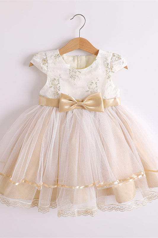 
                      
                        Cap Sleeves Light Yellow Tiered Flower Girl Dress
                      
                    