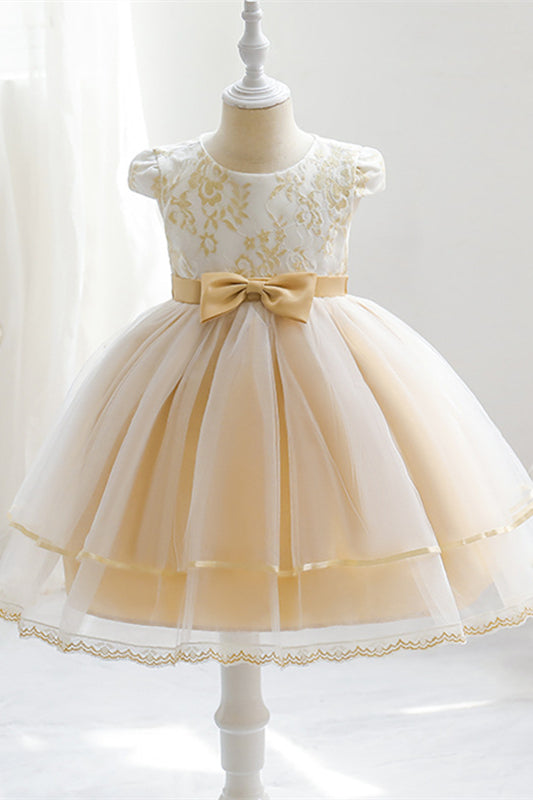 
                      
                        Cap Sleeves Light Yellow Tiered Flower Girl Dress
                      
                    