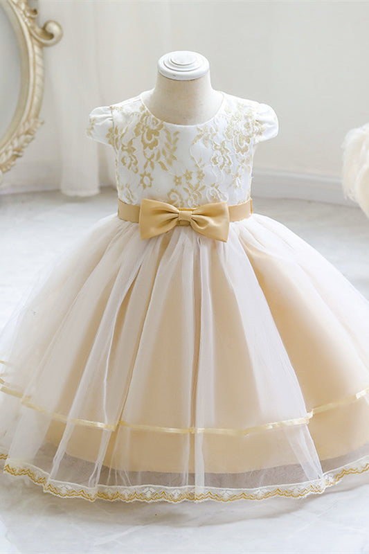 
                      
                        Cap Sleeves Light Yellow Tiered Flower Girl Dress
                      
                    