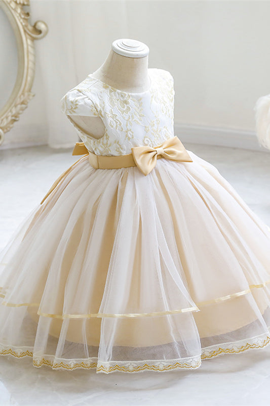 
                      
                        Cap Sleeves Light Yellow Tiered Flower Girl Dress
                      
                    